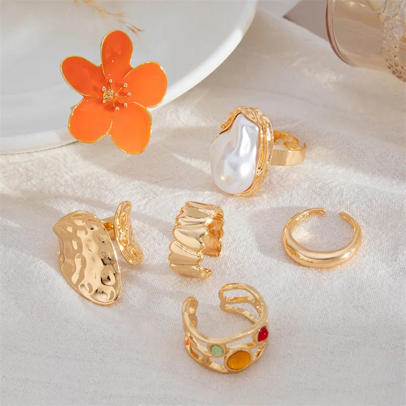 Retro Flower Alloy Plating Open Rings
