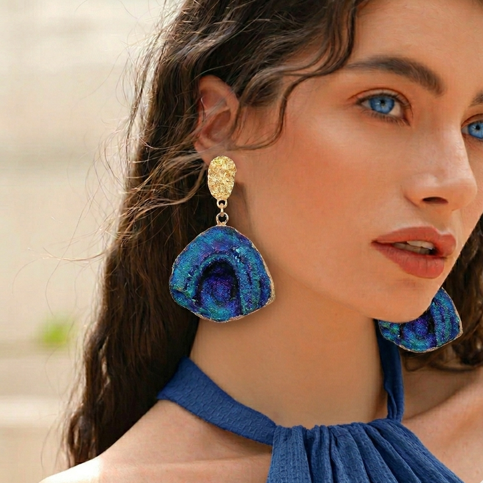 Oval Alloy Resin Enamel Drop Earrings