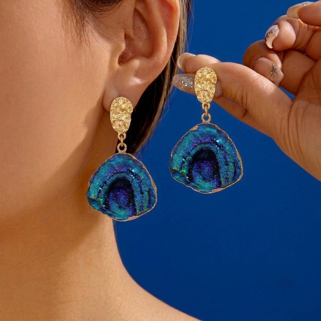 Oval Alloy Resin Enamel Drop Earrings
