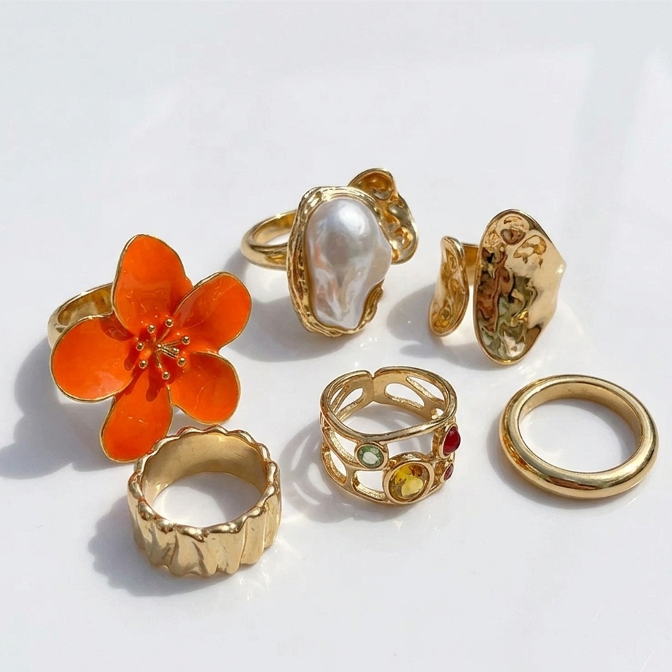 Retro Flower Alloy Plating Open Rings