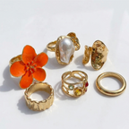 Retro Flower Alloy Plating Open Rings
