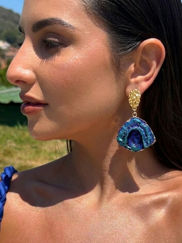 Oval Alloy Resin Enamel Drop Earrings