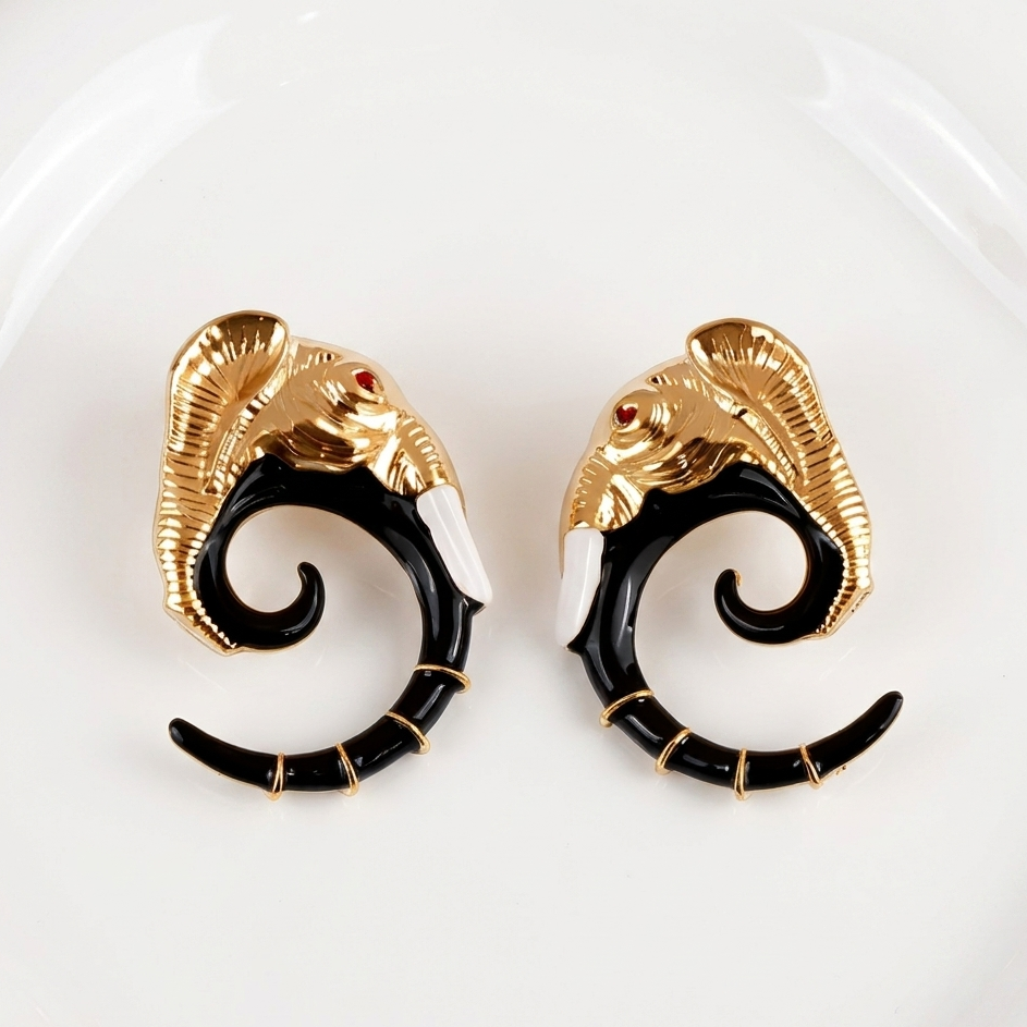 Elephant Drop Earrings ( Gold Plated )