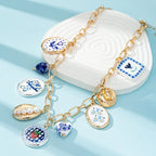 Oceanic Charm Printed Metal Necklace
