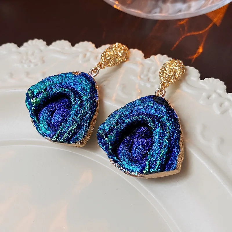 Oval Alloy Resin Enamel Drop Earrings