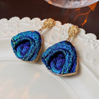 Oval Alloy Resin Enamel Drop Earrings