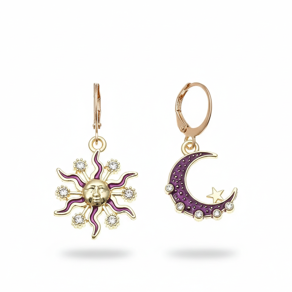 Sun and moon celestial statement earrings for women