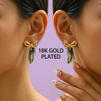 Butterfly Backs Drop Earrings ( 18 K Gold Plated )